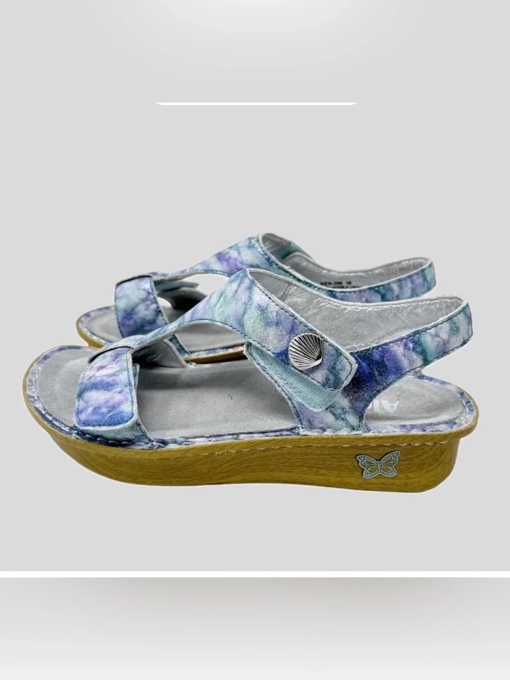 Alegria Kendra Iridescent Purple Blue Silver watercolor Tie-Dye Platform Sandal